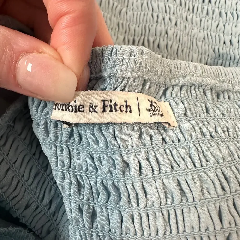 Abercrombie & Fitch Cinch Front Puff Sleeve Top V-Neck Ruffle Smocked Blouse